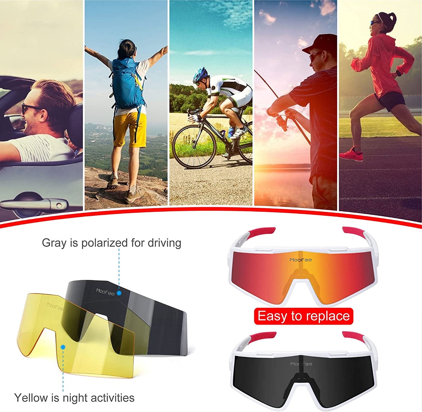 MooFee Cycling Glasses Sports Polarized Sunglasses For Men Women Riding Fishing Golf Baseball Running Glasses MF726