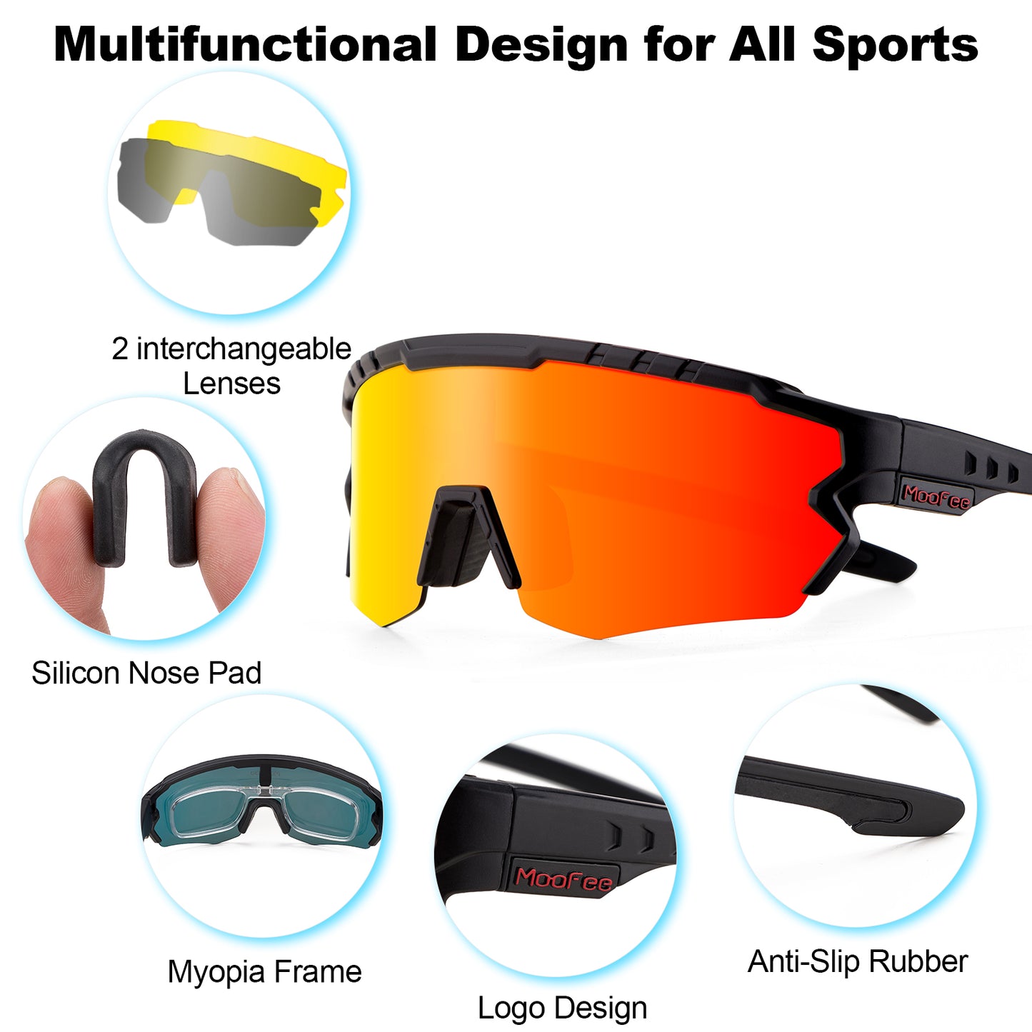 MooFee Cycling Glasses Sports Polarized Sunglasses For Men Women Riding Fishing Golf Baseball Running Glasses MF006